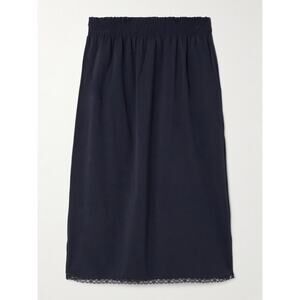SHUSHU/TONG Lace Trim Stretch-Jersey Midi Skirt - 24 - Navy